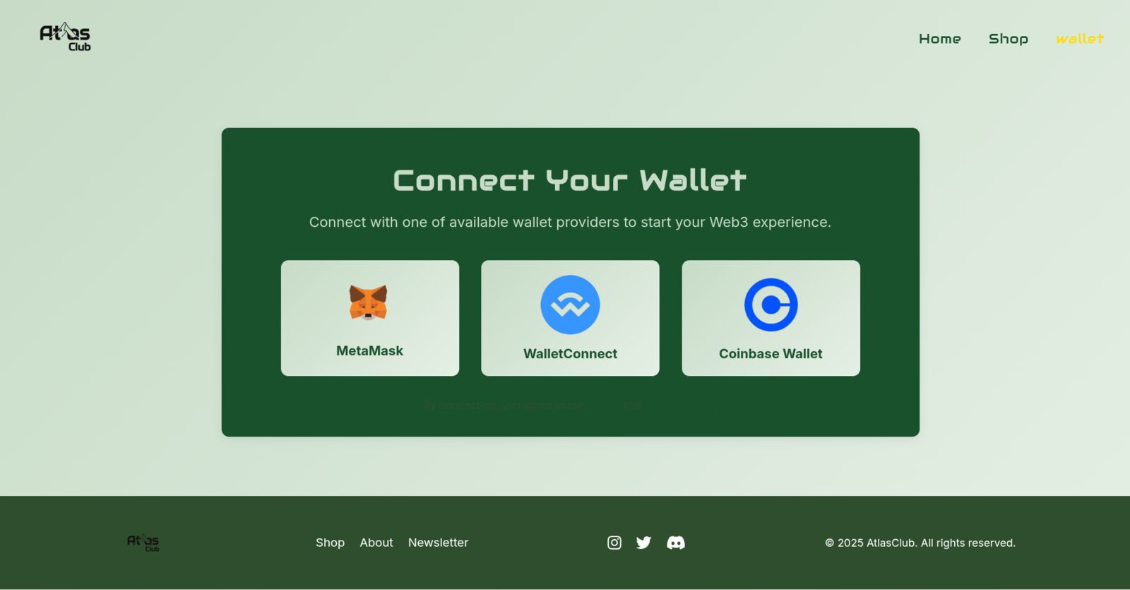 Atlas Club — wallet connection