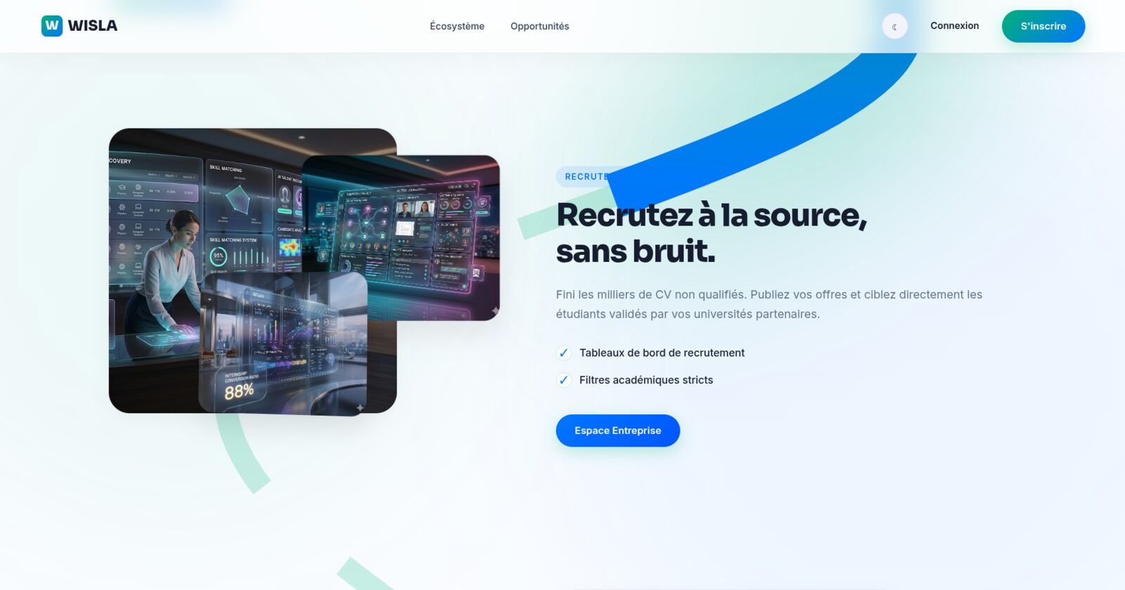 WISLA platform — light mode dashboard